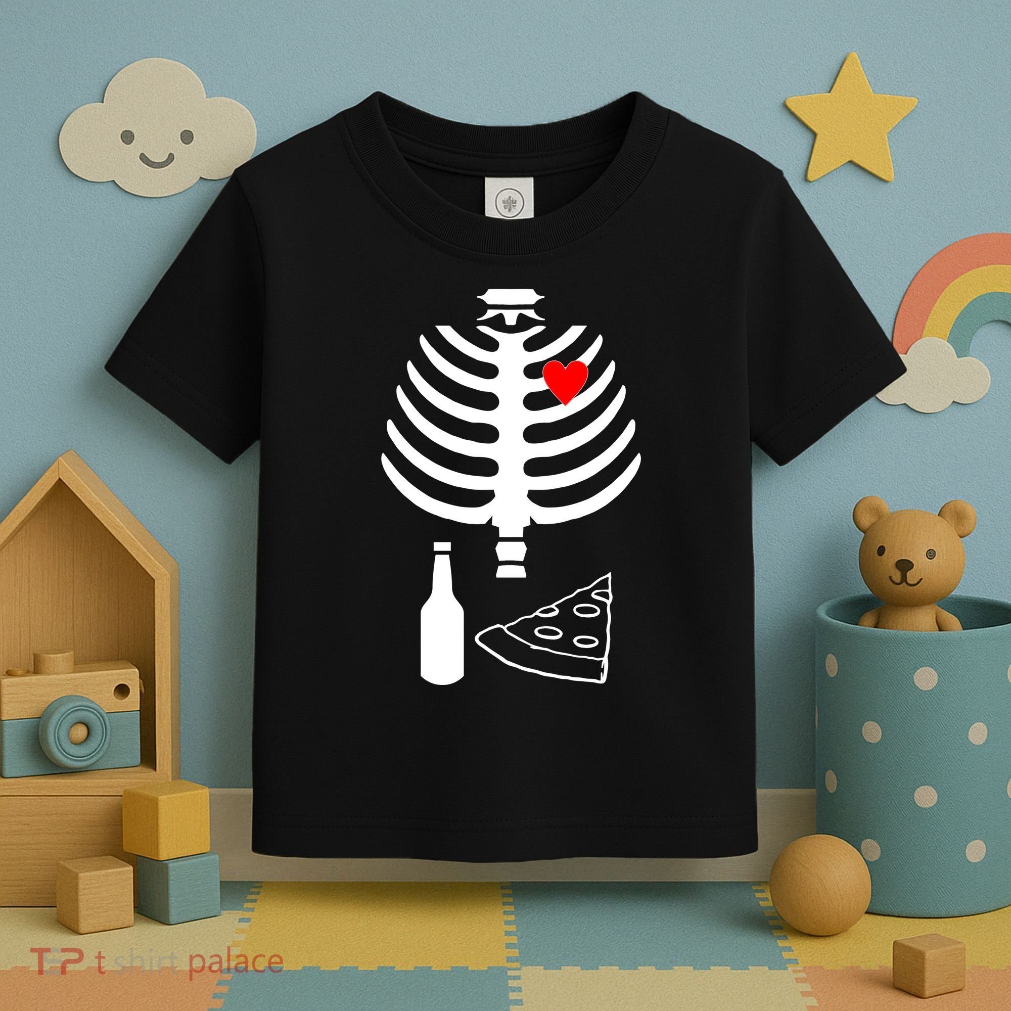 Skeleton Pizza Beer Rib cage Toddler T-Shirt