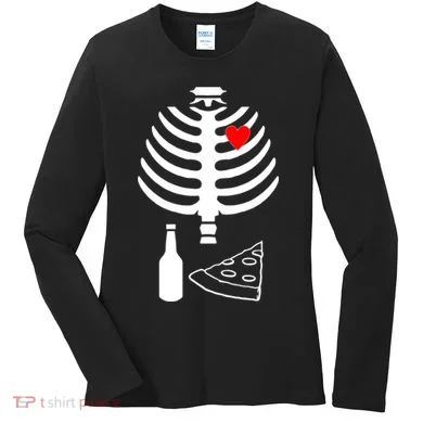 Skeleton Pizza Beer Rib cage Women's Long Sleeve Shirt