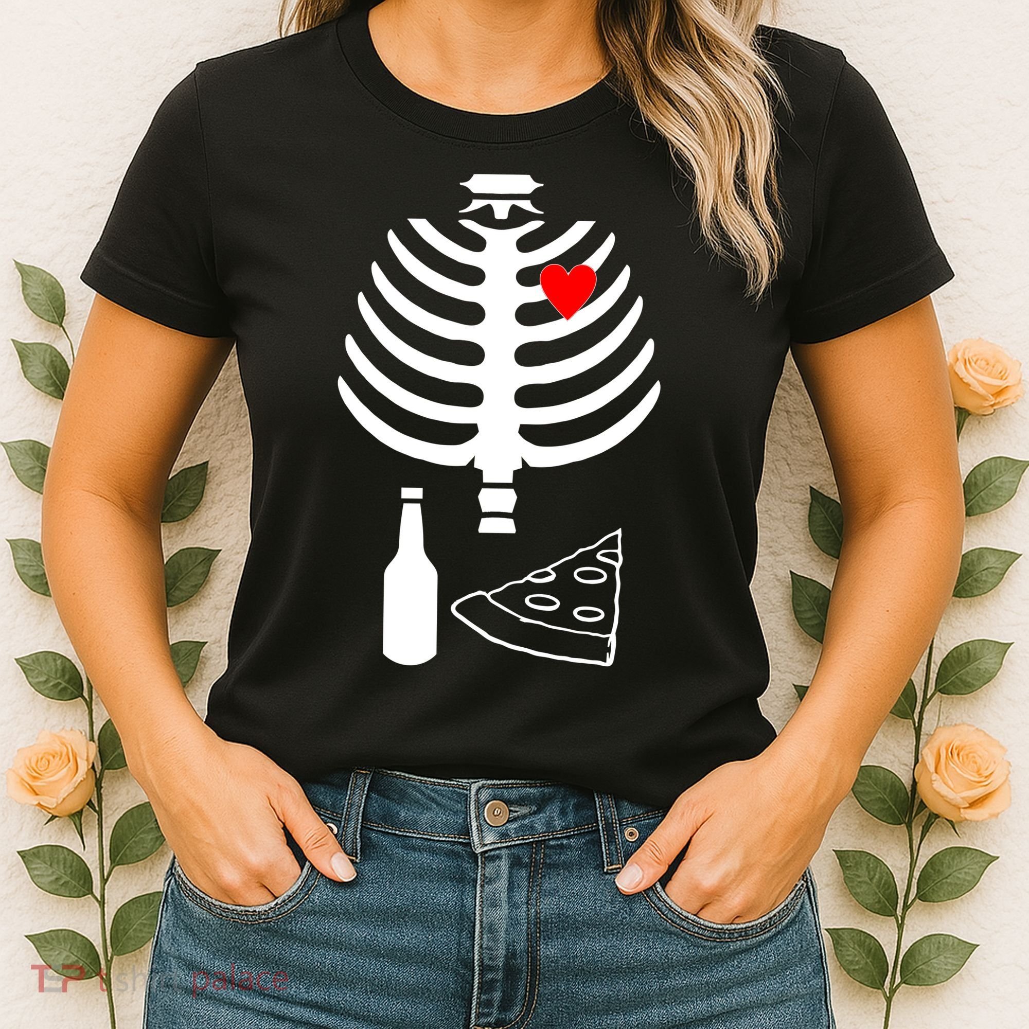 Skeleton Pizza Beer Rib cage Women's T-Shirt