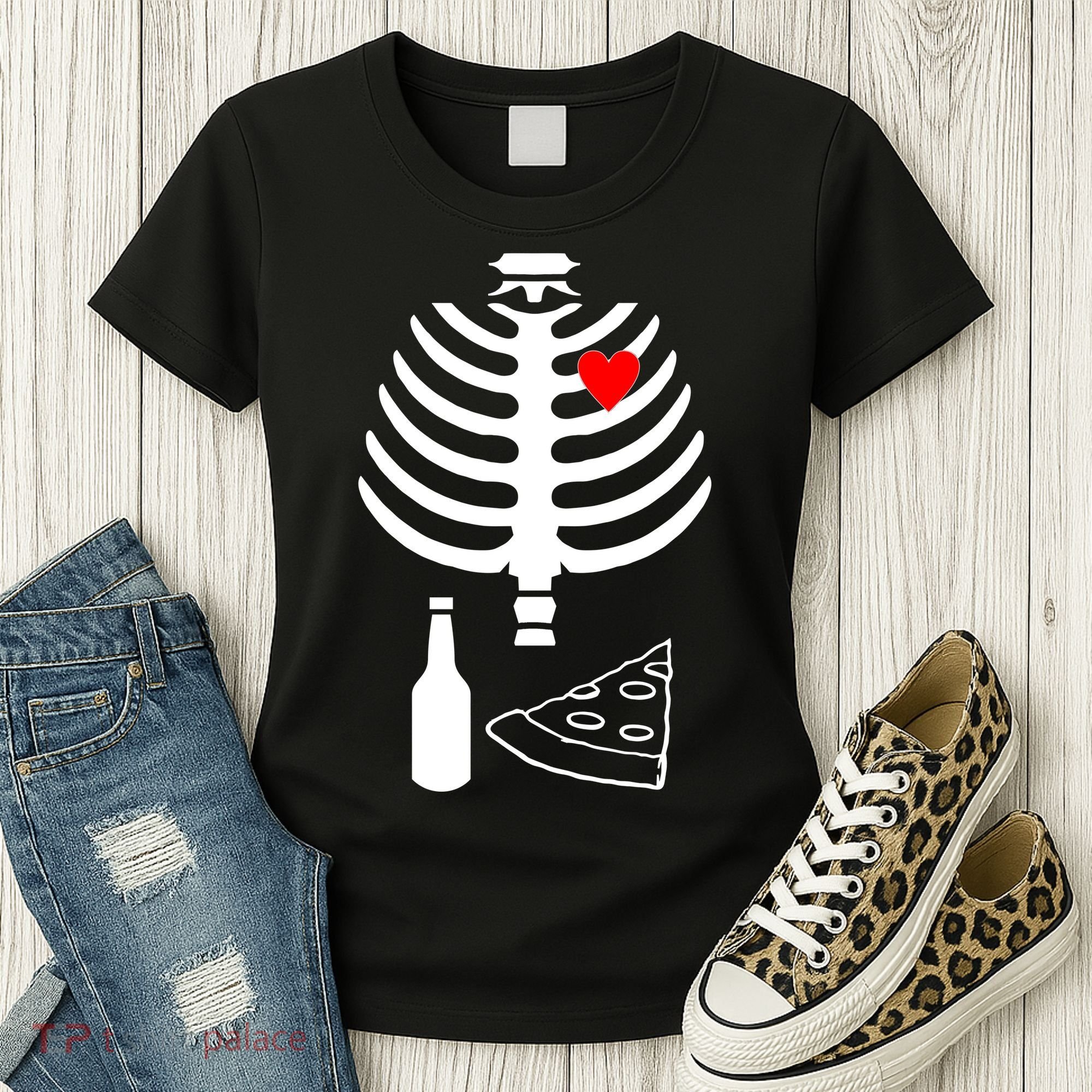Skeleton Pizza Beer Rib cage Women's T-Shirt