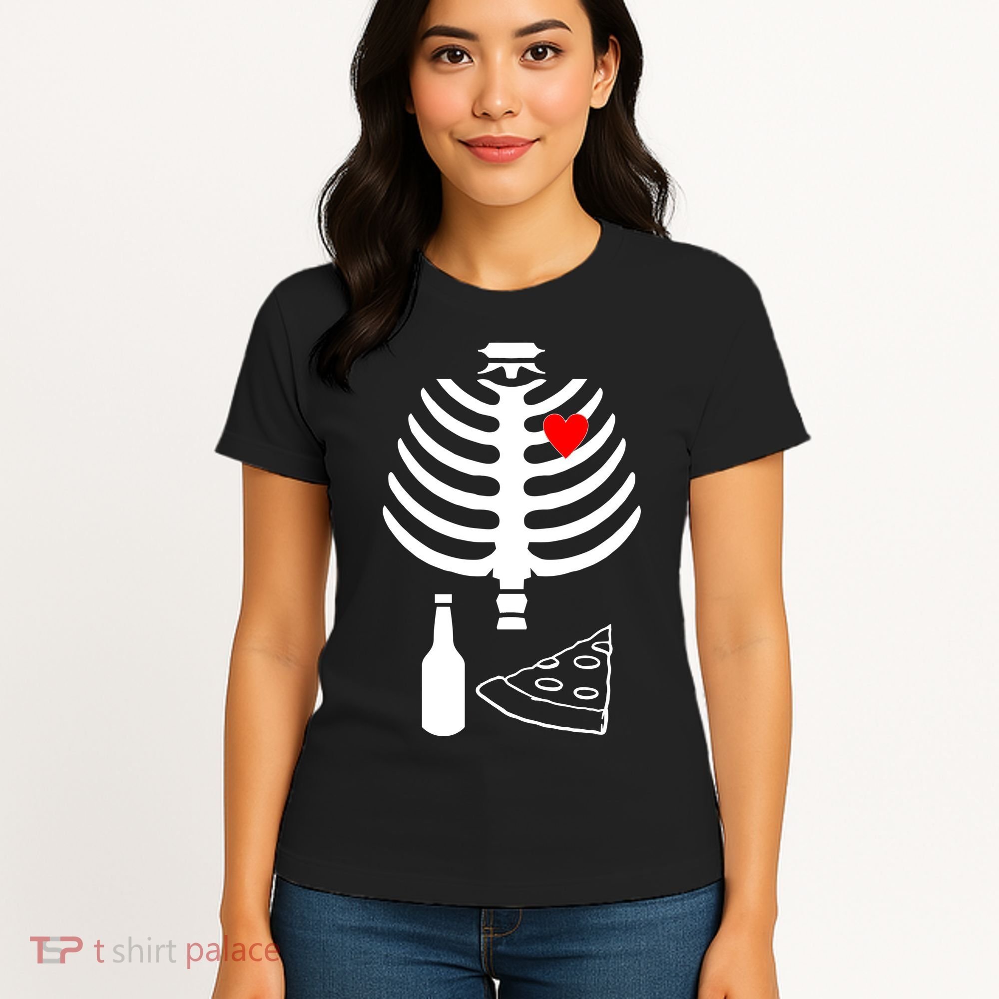Skeleton Pizza Beer Rib cage Women's T-Shirt