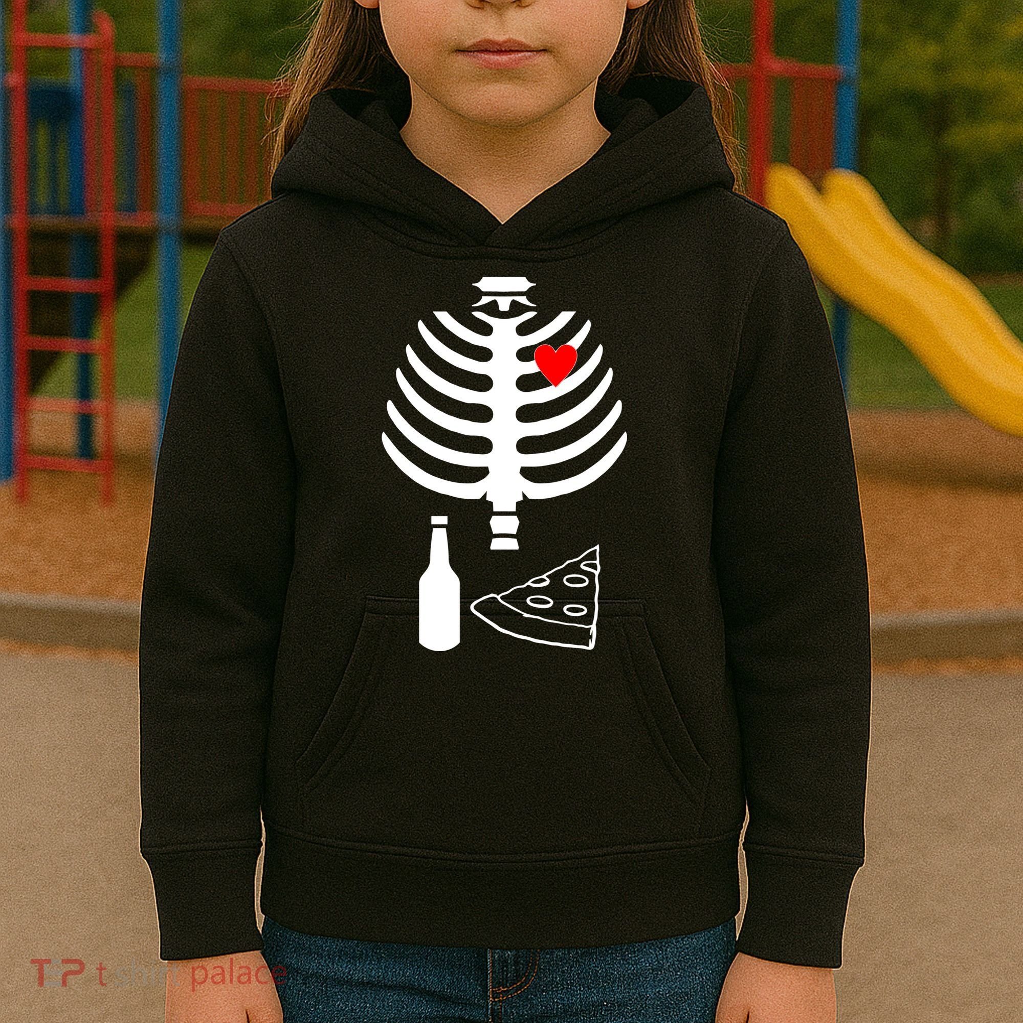Skeleton Pizza Beer Rib cage Kids Hoodie