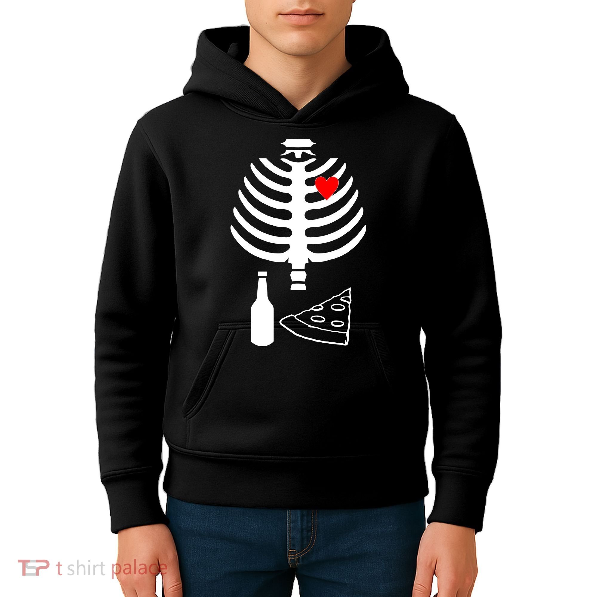 Skeleton Pizza Beer Rib cage Kids Hoodie