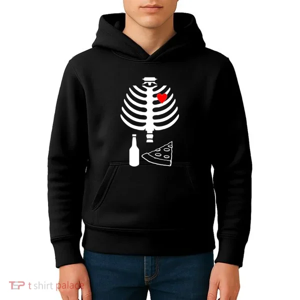 Skeleton Pizza Beer Rib cage Kids Hoodie