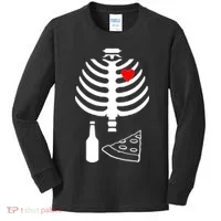 Skeleton Pizza Beer Rib cage Kids Long Sleeve Shirt thumb 0