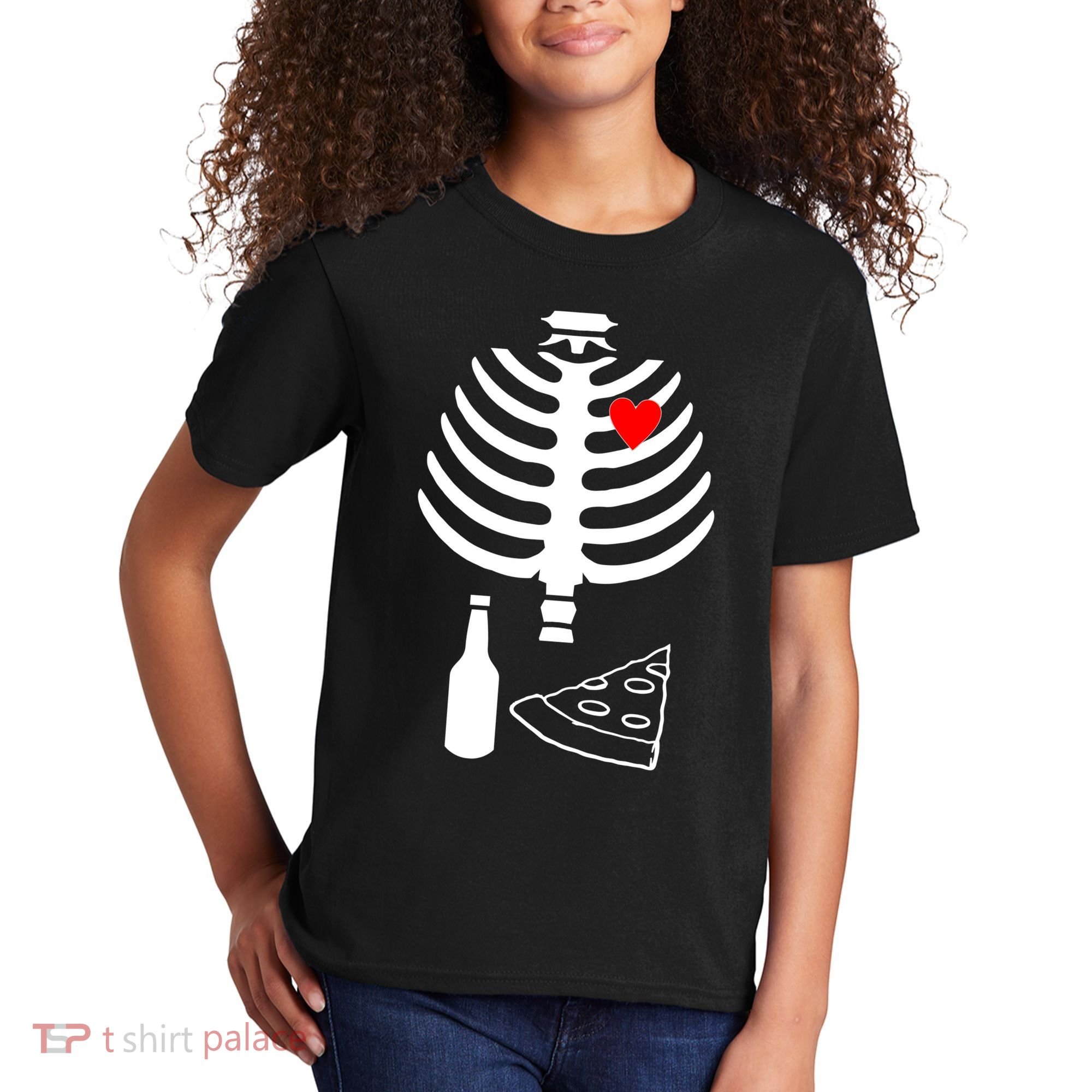 Skeleton Pizza Beer Rib cage Kids T-Shirt