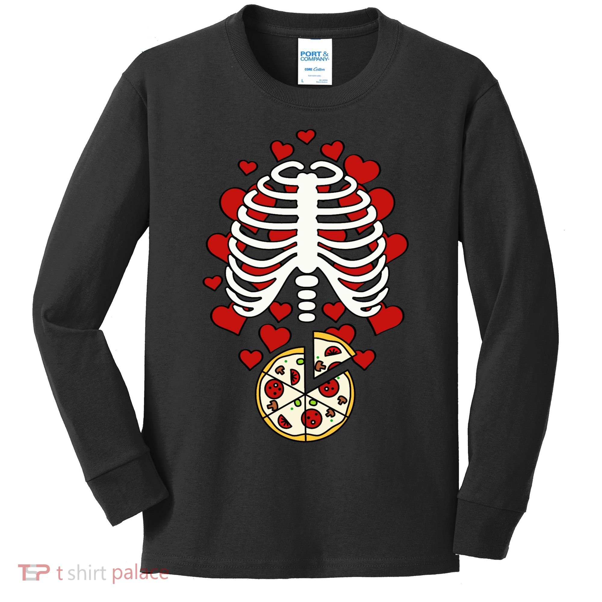 Skeleton Pizza Rib Cage X-Ray Kids Long Sleeve Shirt