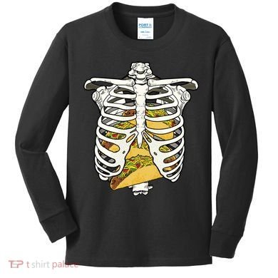 Skeleton Rib Cage Filled With Tacos Kids Long Sleeve Shirt