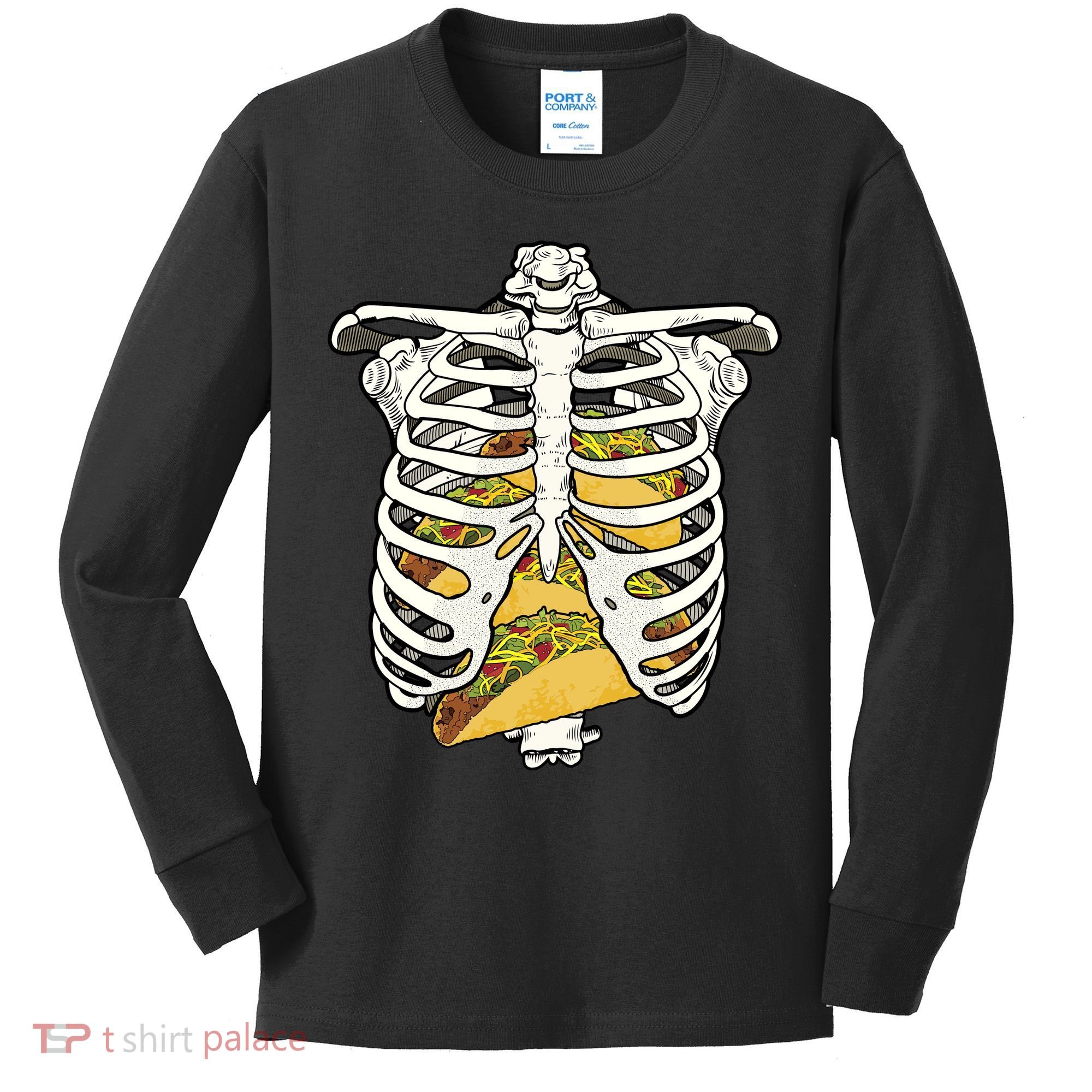 Skeleton Rib Cage Filled With Tacos Kids Long Sleeve Shirt