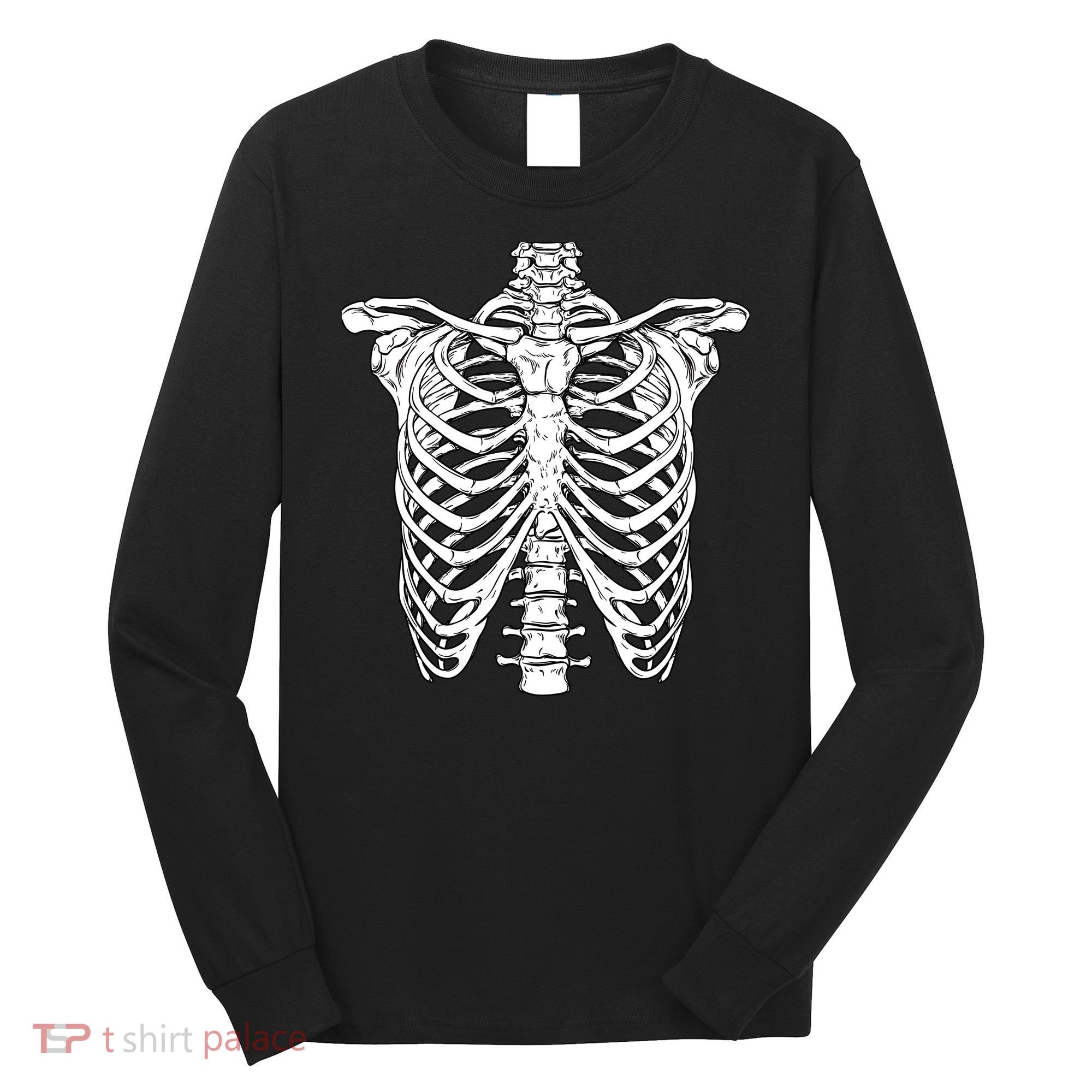 Skeleton Rib Cage Scary Halloween Costume Long Sleeve Shirt
