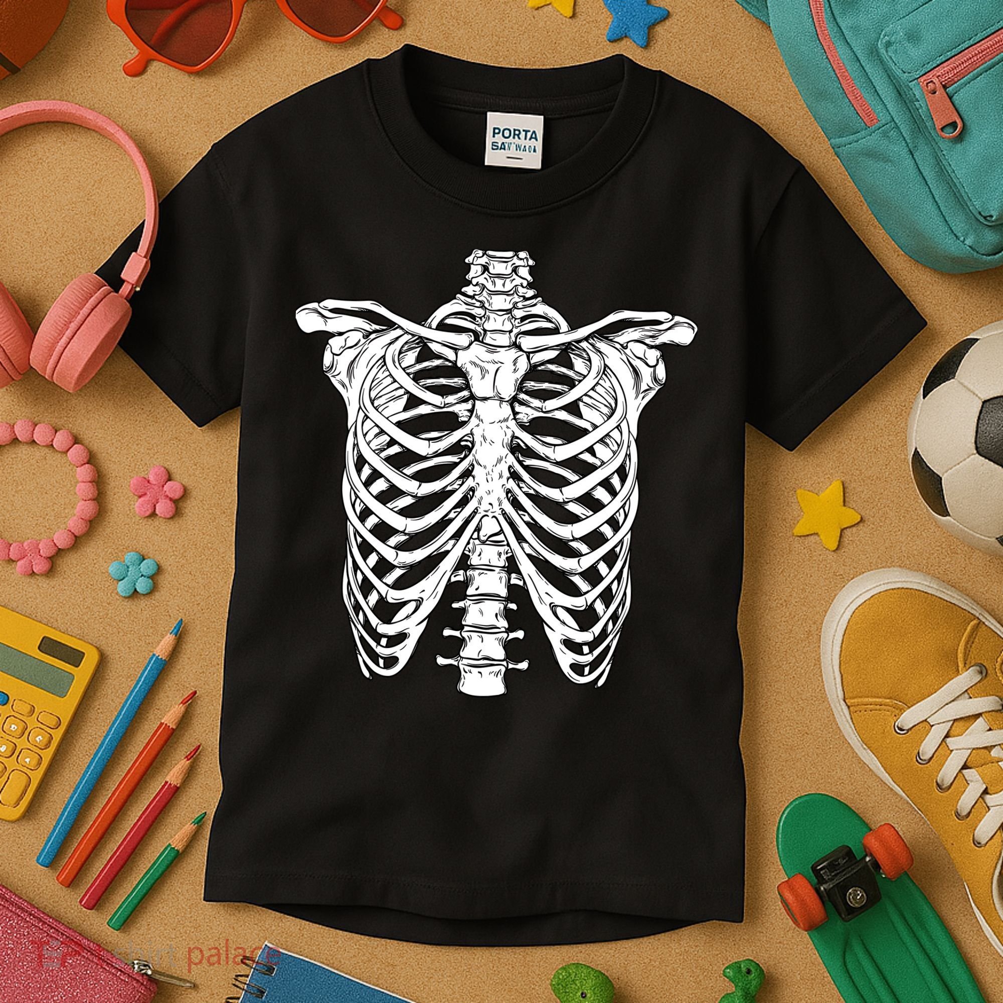Skeleton Rib Cage Scary Halloween Costume Kids T-Shirt