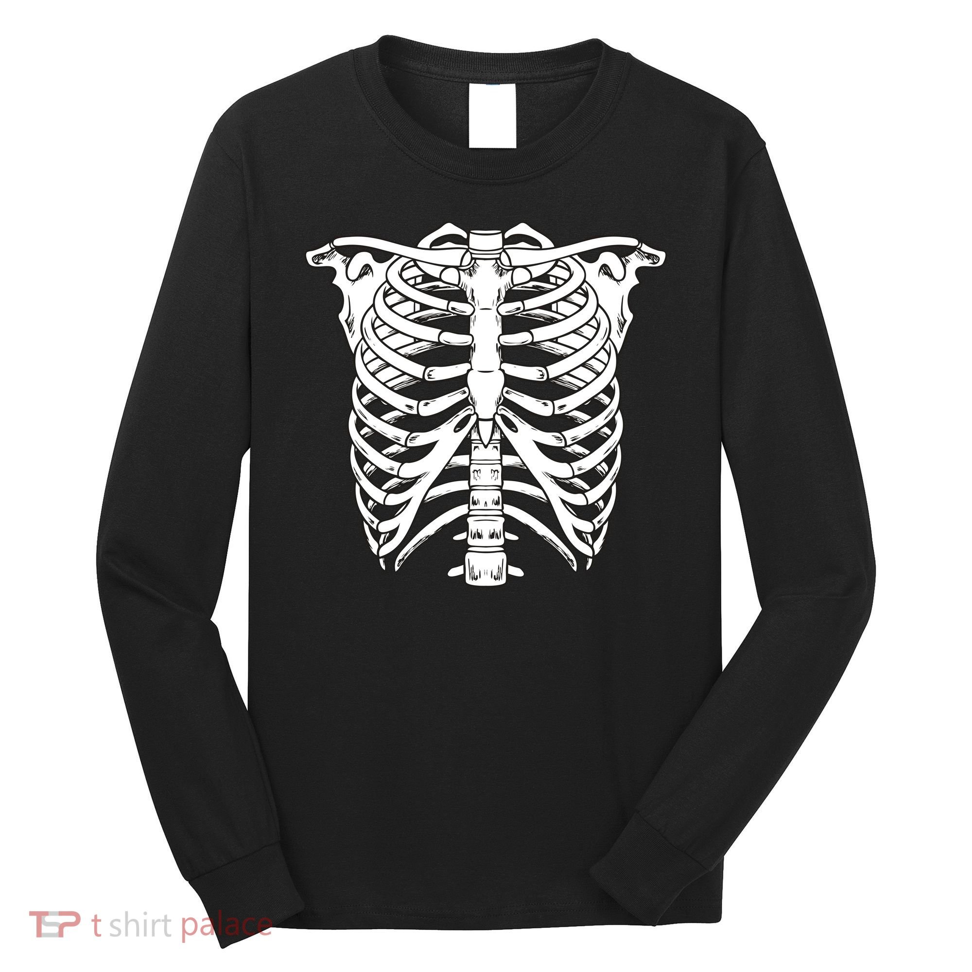 Skeleton Rib Cage Skull Chest Long Sleeve Shirt