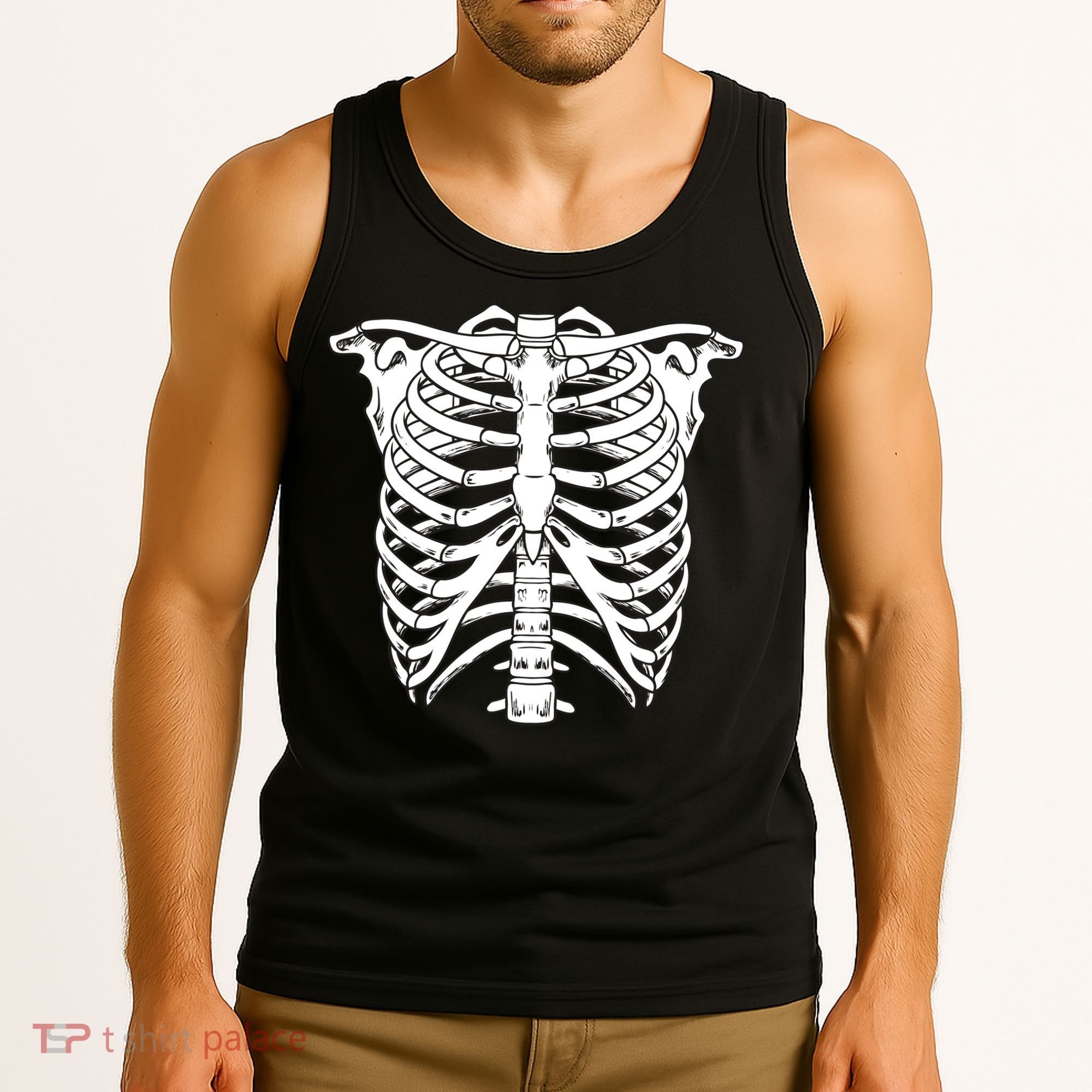 Skeleton Rib Cage Skull Chest Tank Top