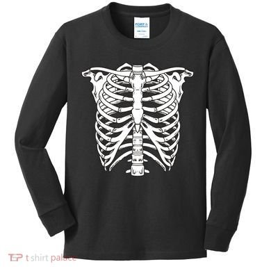 Skeleton Rib Cage Skull Chest Kids Long Sleeve Shirt