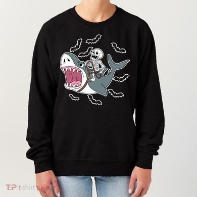 Skeleton Riding Shark Funny Halloween Women's Sweatshirt