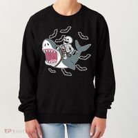 Skeleton Riding Shark Funny Halloween Women's Sweatshirt thumb 0