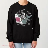 Skeleton Riding Shark Funny Halloween Women's Sweatshirt thumb 0