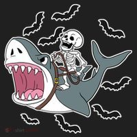 Skeleton Riding Shark Funny Halloween Women's Sweatshirt thumb 2