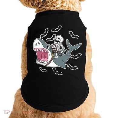 Skeleton Riding Shark Funny Halloween Doggie Tank