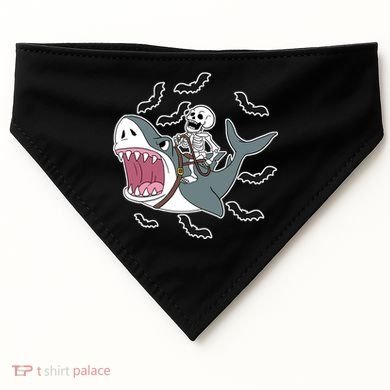 Skeleton Riding Shark Funny Halloween USA-Made Doggie Bandana