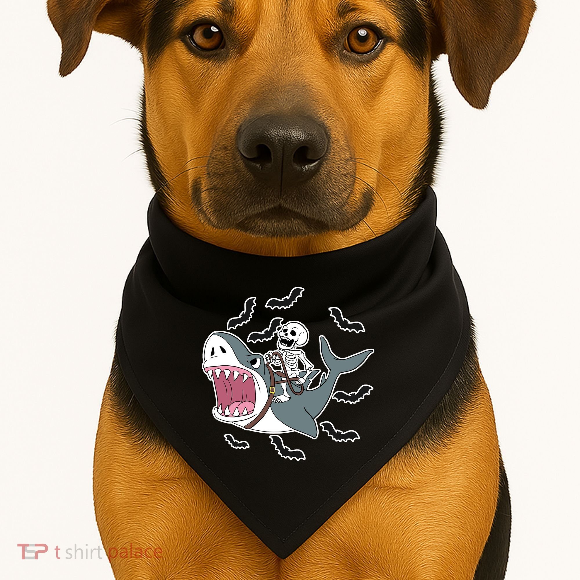 Skeleton Riding Shark Funny Halloween USA-Made Doggie Bandana