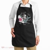 Skeleton Riding Shark Funny Halloween Apron thumb 2