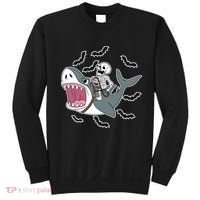 Skeleton Riding Shark Funny Halloween Sweatshirt thumb 0