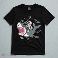 Skeleton Riding Shark Funny Halloween T-Shirt thumb 5