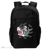 Skeleton Riding Shark Funny Halloween Backpack thumb 0