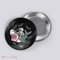 Skeleton Riding Shark Funny Halloween Button thumb 0