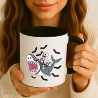 Skeleton Riding Shark Funny Halloween Coffee Mug thumb 3