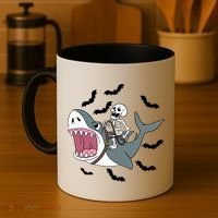 Skeleton Riding Shark Funny Halloween Coffee Mug thumb 4