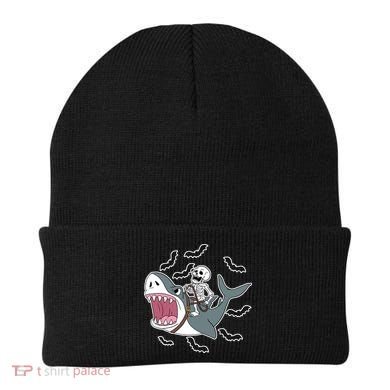 Skeleton Riding Shark Funny Halloween Beanie