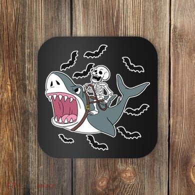 Skeleton Riding Shark Funny Halloween Coaster