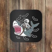 Skeleton Riding Shark Funny Halloween Coaster thumb 0