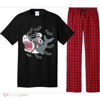 Skeleton Riding Shark Funny Halloween Pajama Set thumb 0