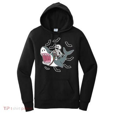 Skeleton Riding Shark Funny Halloween Women's Hoodie