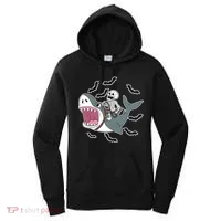 Skeleton Riding Shark Funny Halloween Women's Hoodie thumb 0