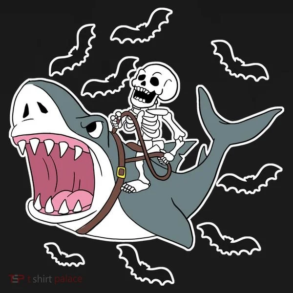 Skeleton Riding Shark Funny Halloween Women's Hoodie