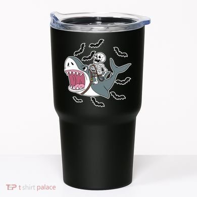 Skeleton Riding Shark Funny Halloween Tumbler