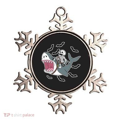 Skeleton Riding Shark Funny Halloween Ornament