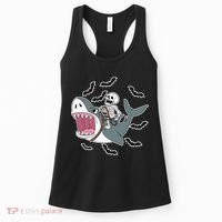 Skeleton Riding Shark Funny Halloween Women's Tank Top thumb 0
