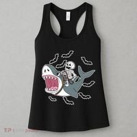 Skeleton Riding Shark Funny Halloween Women's Tank Top thumb 3