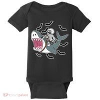 Skeleton Riding Shark Funny Halloween Baby Bodysuit thumb 0