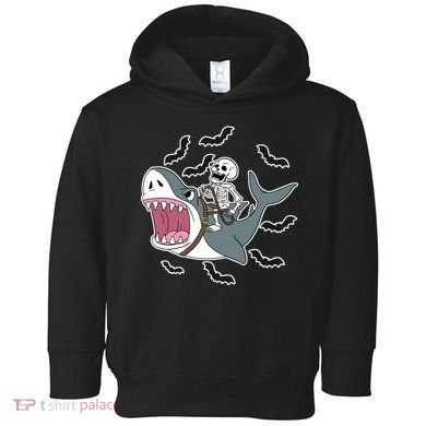 Skeleton Riding Shark Funny Halloween Toddler Hoodie