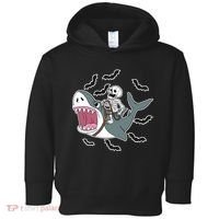 Skeleton Riding Shark Funny Halloween Toddler Hoodie thumb 0