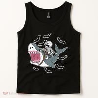 Skeleton Riding Shark Funny Halloween Tank Top thumb 2