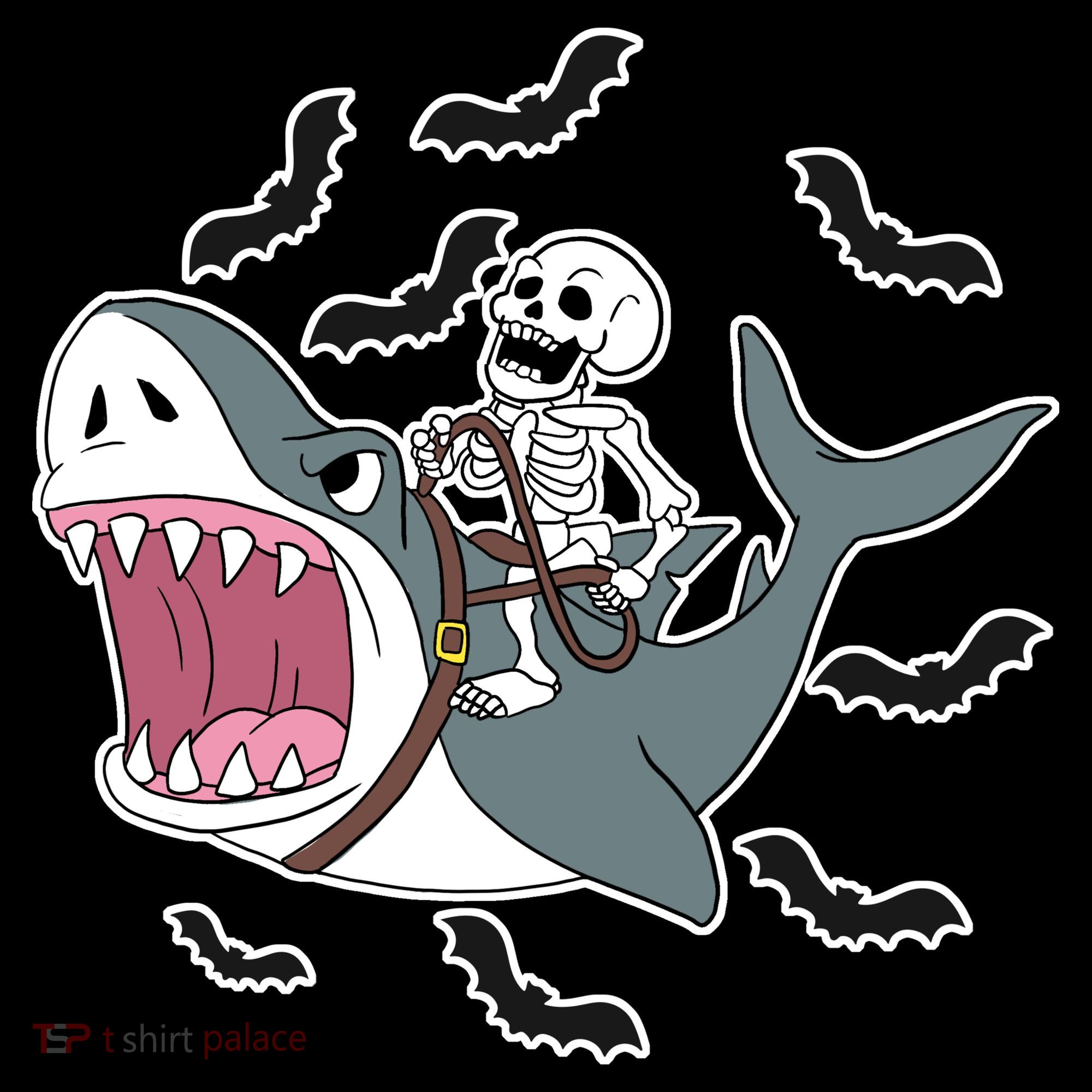 Skeleton Riding Shark Funny Halloween Tank Top