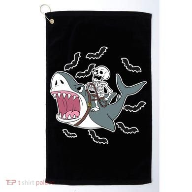 Skeleton Riding Shark Funny Halloween Golf Towel