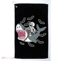 Skeleton Riding Shark Funny Halloween Golf Towel thumb 0